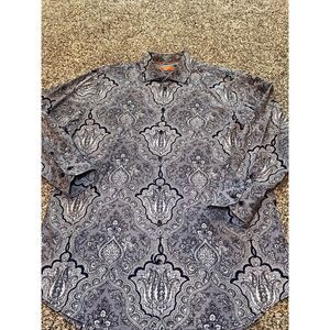 Tallia Shirt Mens L 17.5  Button Up Blue Floral Long Sleeve